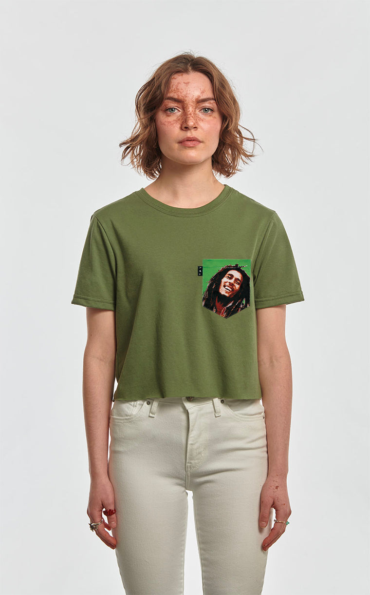 T-shirt « crop top » à poche Bob avec Cheveux