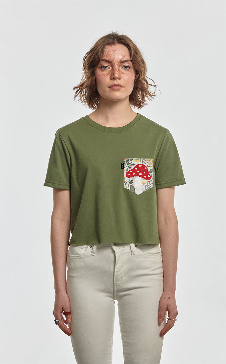 T-shirt « crop top » à poche pour femme avec poche Dwight Shroom ^ 