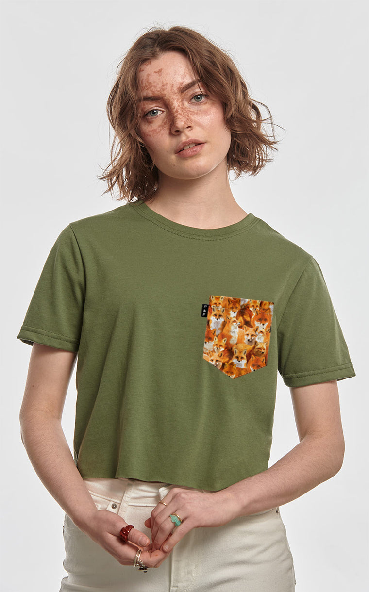 T-shirt « crop top » à poche pour femme avec poche No Fox Given ^ 