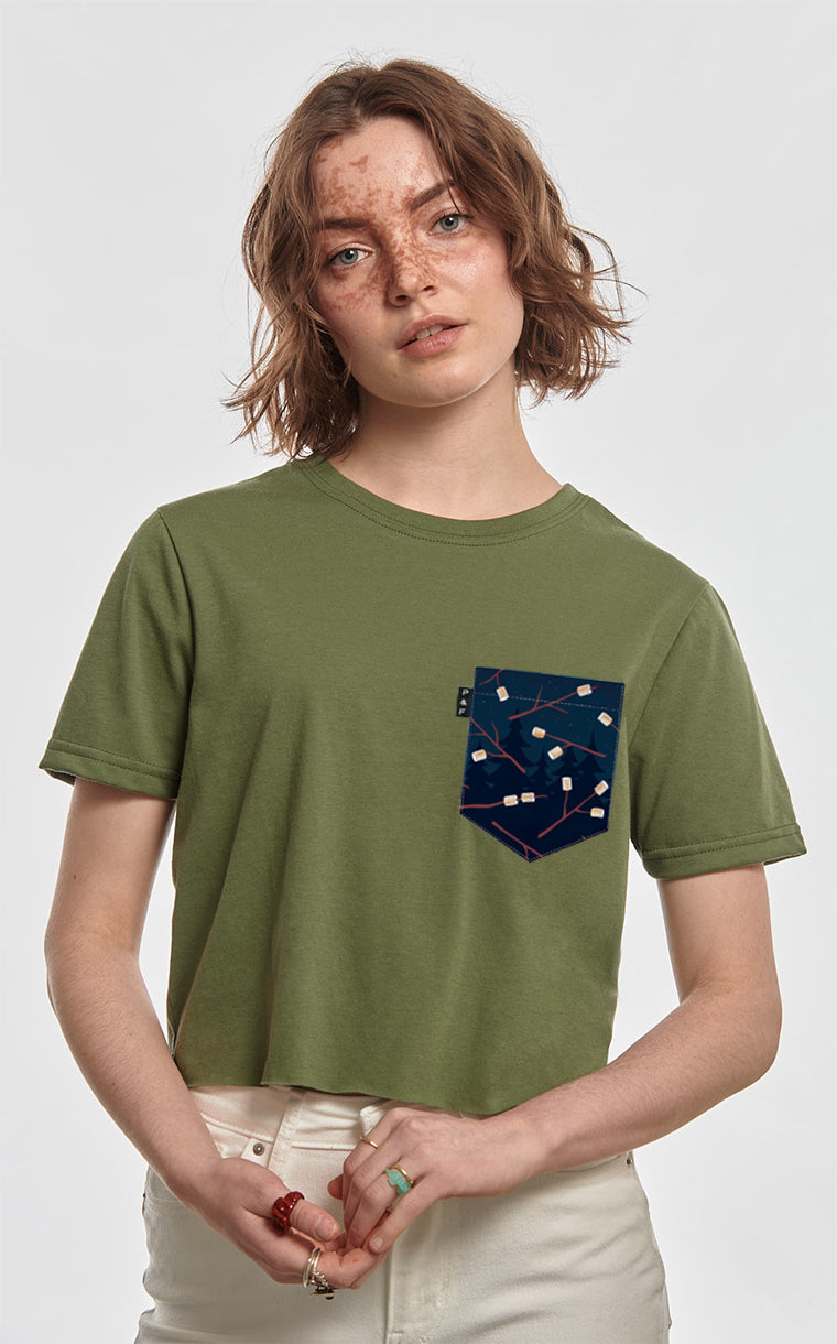 Marshmallow Grain Pocket Crop Top T-Shirt