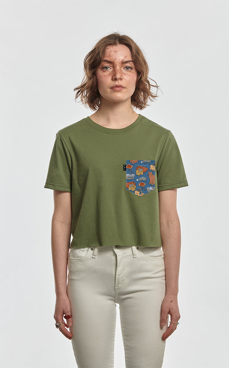 Hippo Family Pocket Crop Top T-Shirt