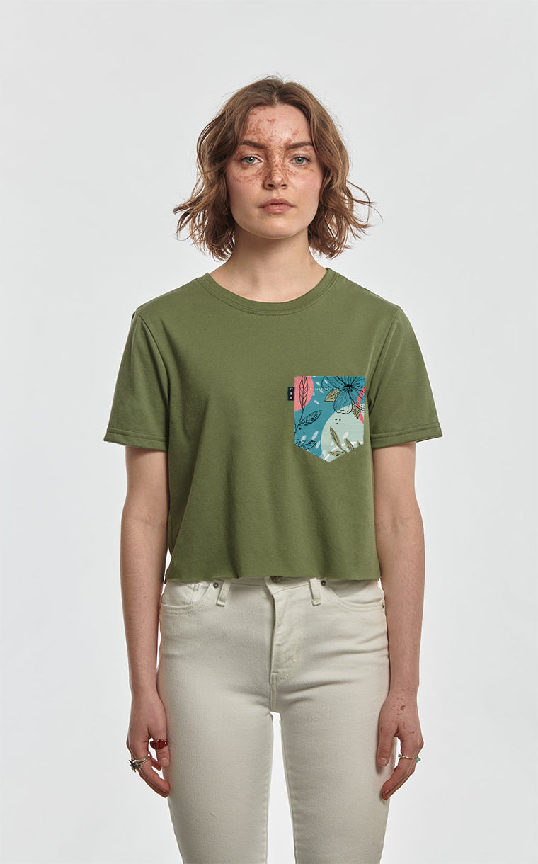 T-shirt « crop top » à poche Jonquilles et bowling