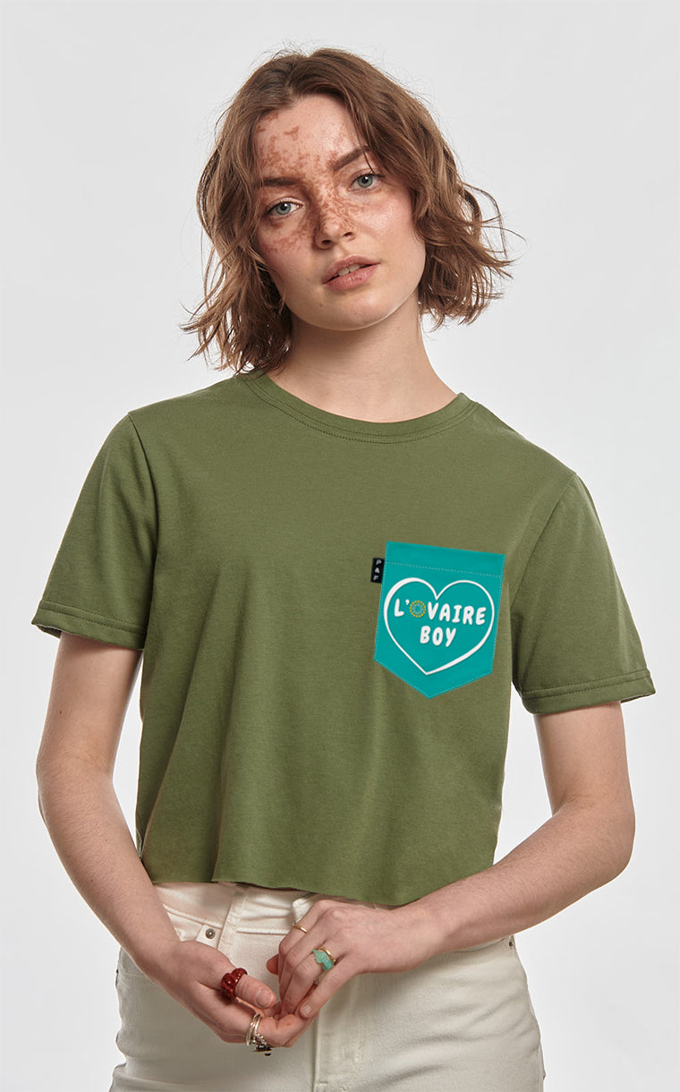 L'ovaire boy turquoise pocket crop top t-shirt