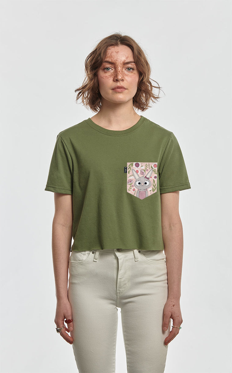 T-shirt « crop top » à poche pour femme avec poche Lapine Marguerite ^ 