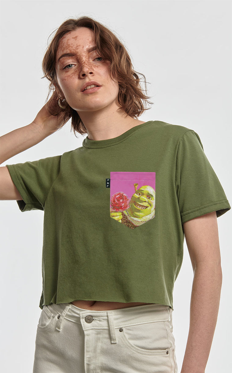 T-shirt « crop top » à poche Le shrek est dans malle