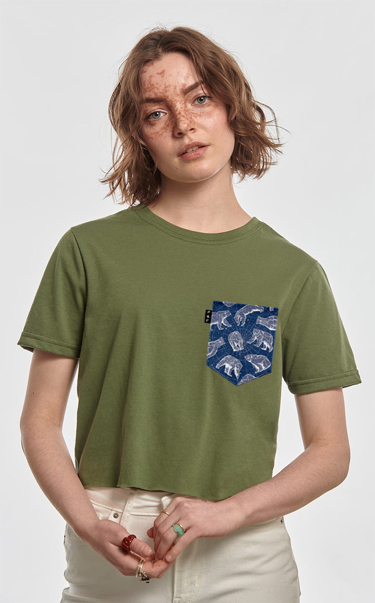 Polar Bears Crop Top T-Shirt with Pocket