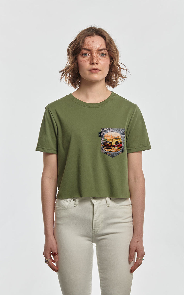 Pocket crop top t-shirt Where ground steak