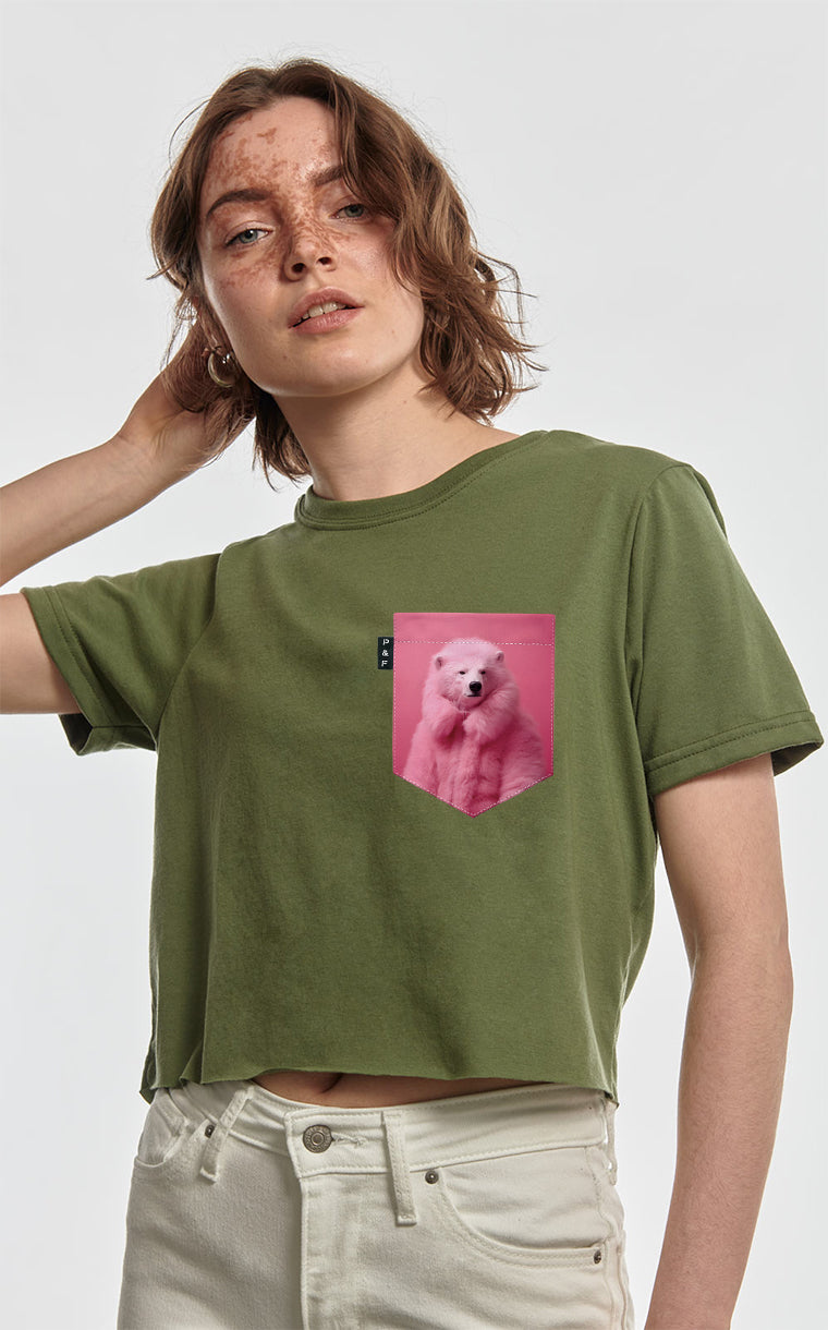 Polenciaga Bear Pocket Crop Top T-Shirt