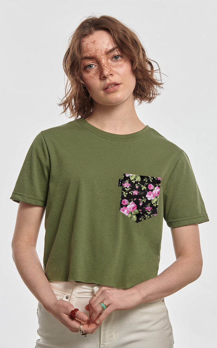 Roses Pocket Crop Top T-Shirt