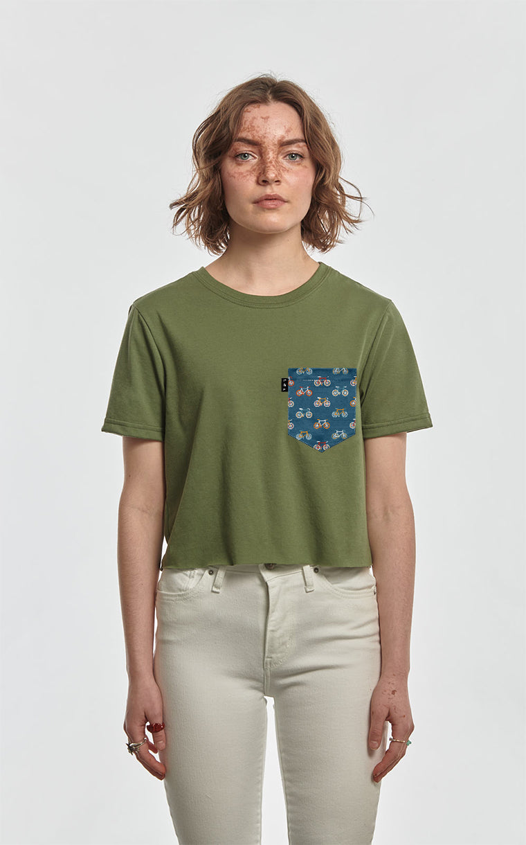 Crop Top T-Shirt with Pocket No Hands