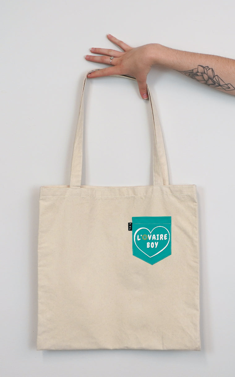 Tote Bag à poche pour accessoire avec poche L'ovaire boy turquoise ^ 